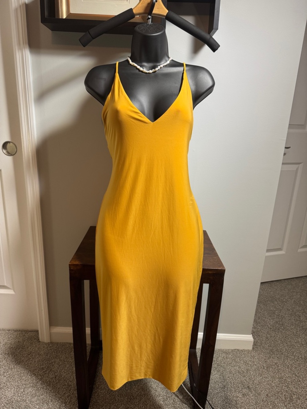 Fashion Nova Yellow Slip Maxi Dress with V-Neck